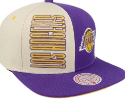 Los Angeles Lakers Pop Panel Off White/Purple Snapback - Mitchell & Ness