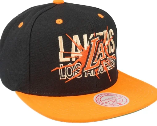 Los Angeles Lakers Shattered Black/Orange Snapback - Mitchell & Ness