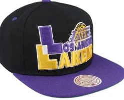 Los Angeles Lakers Text Stack 1 Black Snapback - Mitchell & Ness