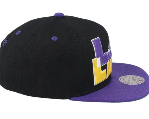Los Angeles Lakers Text Stack 1 Black Snapback - Mitchell & Ness