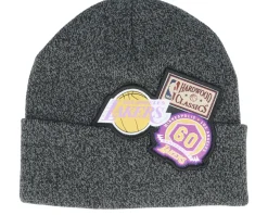 Los Angeles Lakers XL Logo Patch Knit Heather Black Cuff - Mitchell & Ness