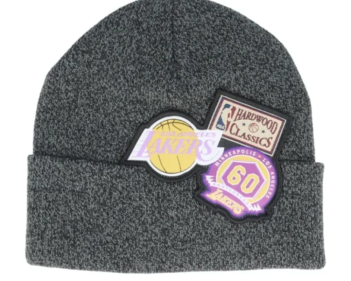 Los Angeles Lakers XL Logo Patch Knit Heather Black Cuff - Mitchell & Ness