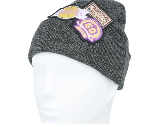 Los Angeles Lakers XL Logo Patch Knit Heather Black Cuff - Mitchell & Ness