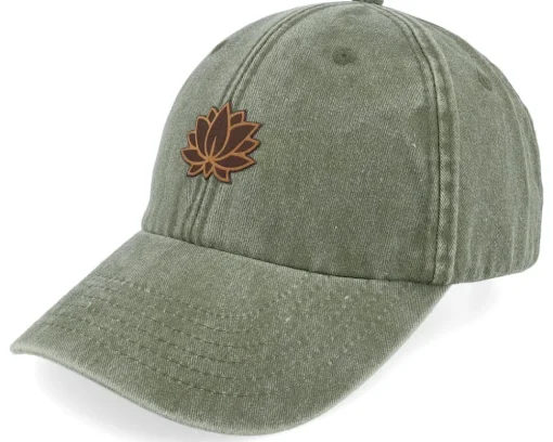 Lotus Flower Engraved Patch Washed Olive Dad Cap - Wild Spirit