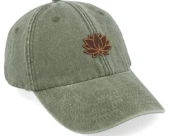 Lotus Flower Engraved Patch Washed Olive Dad Cap - Wild Spirit