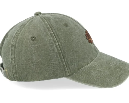 Lotus Flower Engraved Patch Washed Olive Dad Cap - Wild Spirit