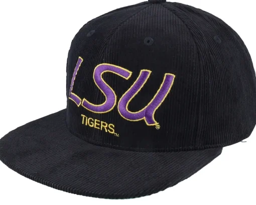 Louisiana State Tigers Cord Script Black Snapback - Mitchell & Ness