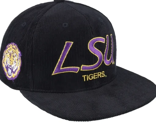 Louisiana State Tigers Cord Script Black Snapback - Mitchell & Ness