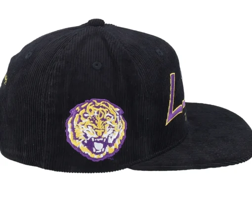 Louisiana State Tigers Cord Script Black Snapback - Mitchell & Ness