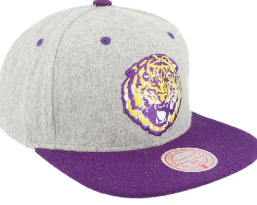 Louisiana State Tigers Melton Patch Grey/Purple Snapback - Mitchell & Ness