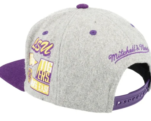 Louisiana State Tigers Melton Patch Grey/Purple Snapback - Mitchell & Ness