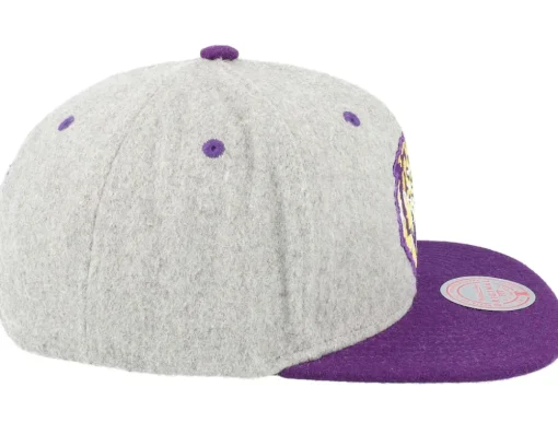 Louisiana State Tigers Melton Patch Grey/Purple Snapback - Mitchell & Ness