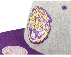 Louisiana State Tigers Melton Patch Grey/Purple Snapback - Mitchell & Ness