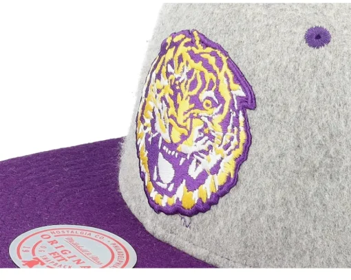 Louisiana State Tigers Melton Patch Grey/Purple Snapback - Mitchell & Ness