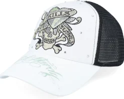 Love Kills Slowly Twill Mesh White/Black A-Frame Trucker - Ed Hardy