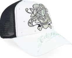 Love Kills Slowly Twill Mesh White/Black A-Frame Trucker - Ed Hardy