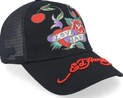 Love-hard Twill Front Mesh Black A-Frame Trucker - Ed Hardy