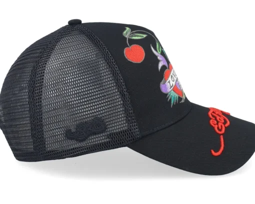 Love-hard Twill Front Mesh Black A-Frame Trucker - Ed Hardy