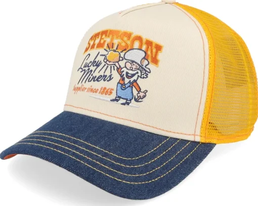 Lucky Miners Off White/Denim Blue/Yellow A-Frame Trucker - Stetson