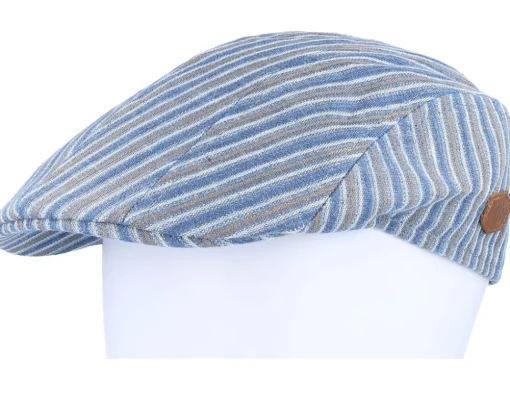 Maddy Organic Hemp/Linen Blue Stripe Flat Cap - MJM Hats