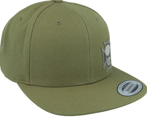 Maltese Cross Skull Grey Patch Buck Snapback - Born To Ride