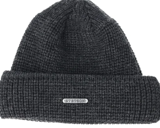 Merino Wool Dark Grey/Black Beanie - Stetson