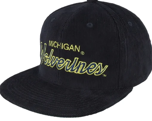 Michigan Wolverines Cord Script Black Snapback - Mitchell & Ness