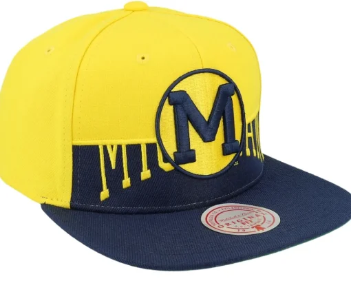 Michigan Wolverines Half & Half Yellow/Navy Snapback - Mitchell & Ness