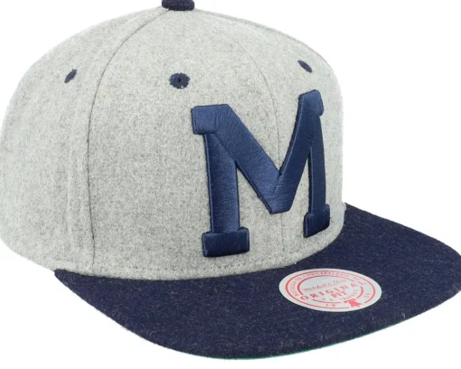 Michigan Wolverines Melton Patch Grey/Navy Snapback - Mitchell & Ness