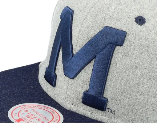 Michigan Wolverines Melton Patch Grey/Navy Snapback - Mitchell & Ness