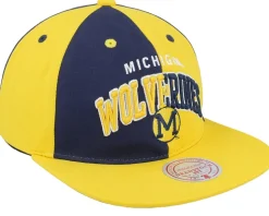 Michigan Wolverines Pinwheel Of Fortune Yellow/Navy Snapback - Mitchell & Ness