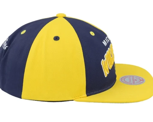 Michigan Wolverines Pinwheel Of Fortune Yellow/Navy Snapback - Mitchell & Ness