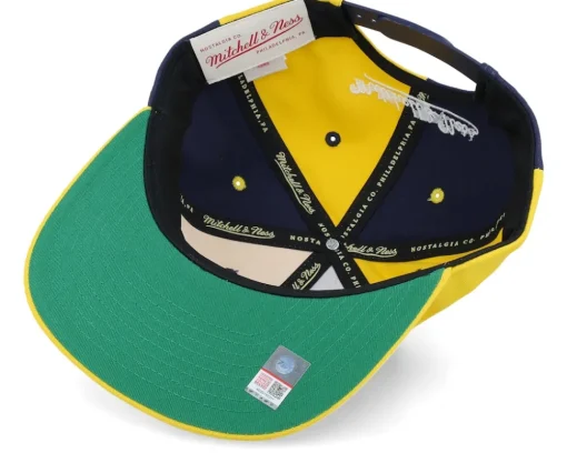 Michigan Wolverines Pinwheel Of Fortune Yellow/Navy Snapback - Mitchell & Ness