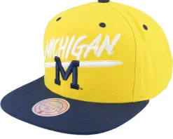 Michigan Wolverines Transcript Yellow/Navy Snapback - Mitchell & Ness