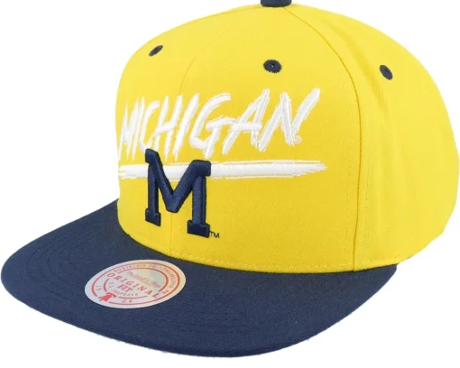 Michigan Wolverines Transcript Yellow/Navy Snapback - Mitchell & Ness