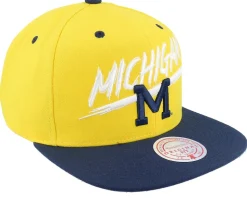 Michigan Wolverines Transcript Yellow/Navy Snapback - Mitchell & Ness