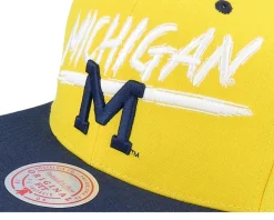Michigan Wolverines Transcript Yellow/Navy Snapback - Mitchell & Ness