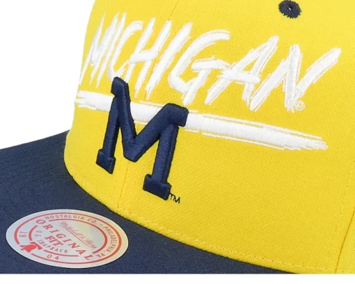 Michigan Wolverines Transcript Yellow/Navy Snapback - Mitchell & Ness