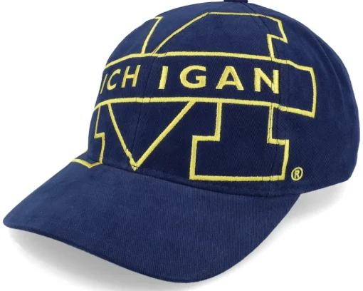Michigan Wolverines U. Of Michigan Ncaa Big Logo Deadstock Navy Adjustable - Mitchell & Ness