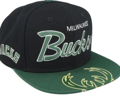 Milwaukee Bucks Big Mouth Black/Dark Green Snapback - Mitchell & Ness