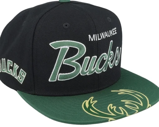 Milwaukee Bucks Big Mouth Black/Dark Green Snapback - Mitchell & Ness
