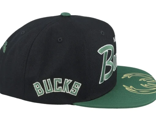 Milwaukee Bucks Big Mouth Black/Dark Green Snapback - Mitchell & Ness