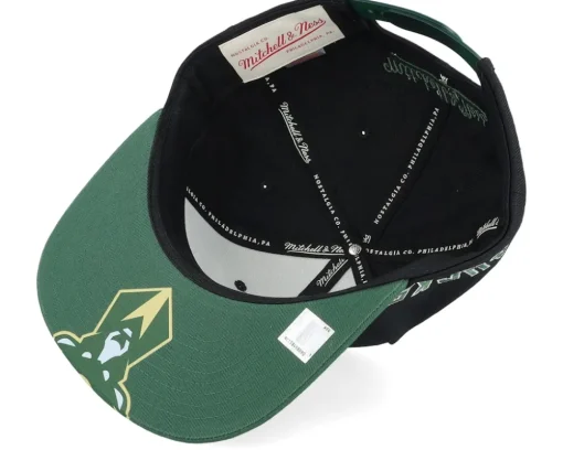 Milwaukee Bucks Big Mouth Black/Dark Green Snapback - Mitchell & Ness