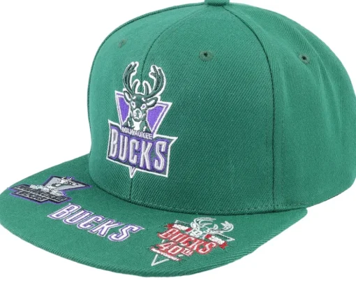 Milwaukee Bucks Front Face Green Snapback - Mitchell & Ness