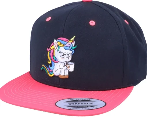 Morning Coffee Unicorn Black/Pink Snapback - Unicorns