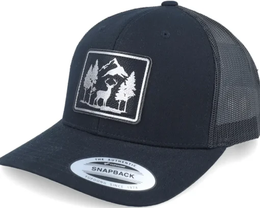 Mountain Deer Scenery Retro Black Trucker - Wild Spirit