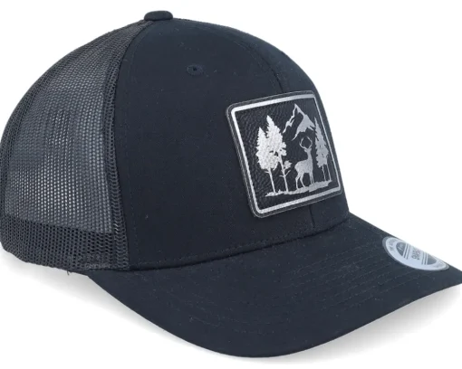 Mountain Deer Scenery Retro Black Trucker - Wild Spirit