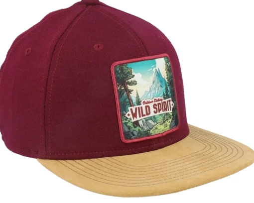 Mountain Forest Logo Box Suede Maroon Snapback - Wild Spirit