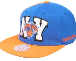 New York Knicks Rear Script Deadstock Nba Royal Orange Snapback - Mitchell & Ness