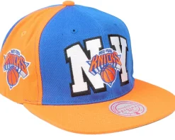 New York Knicks Rear Script Deadstock Nba Royal Orange Snapback - Mitchell & Ness